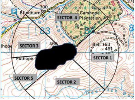 Fig. 7.18 Further sectorisation can take place if the situation demands it. In this instance, the head part of the fire in sector 3 is expanding rapidly. With the introduction of sector 5 this part of the fire has been sub-divided so that it can be more effectively managed.