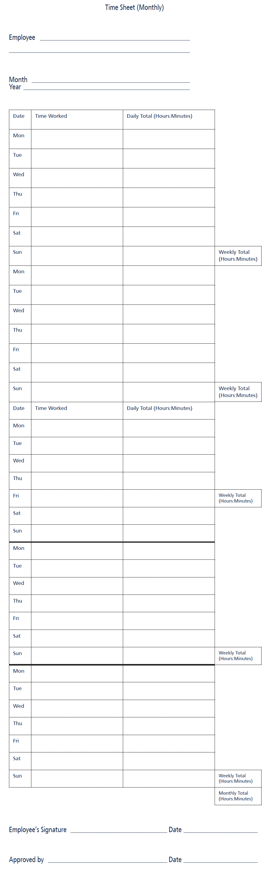 Appendix 1 template - Example Timesheets for workers and employers (monthly).