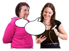 2 women with speech bubbles