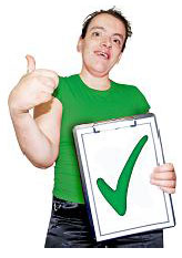 Man holding a clipboard with a green tick on it