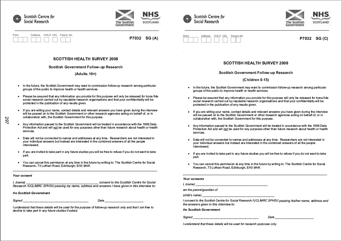 SG Follow-up consent forms for adults and children