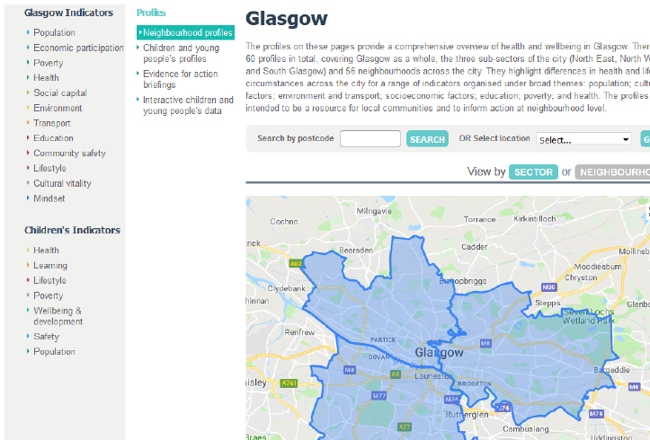 Figure 3.10: Area profile home page from Understanding Glasgow site